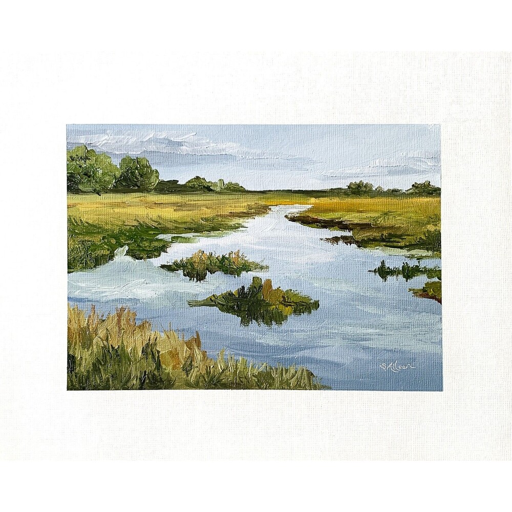 8x10 Original Oil Landscape Painting Marsh Lowcountry Blue Green Coastal Signed
